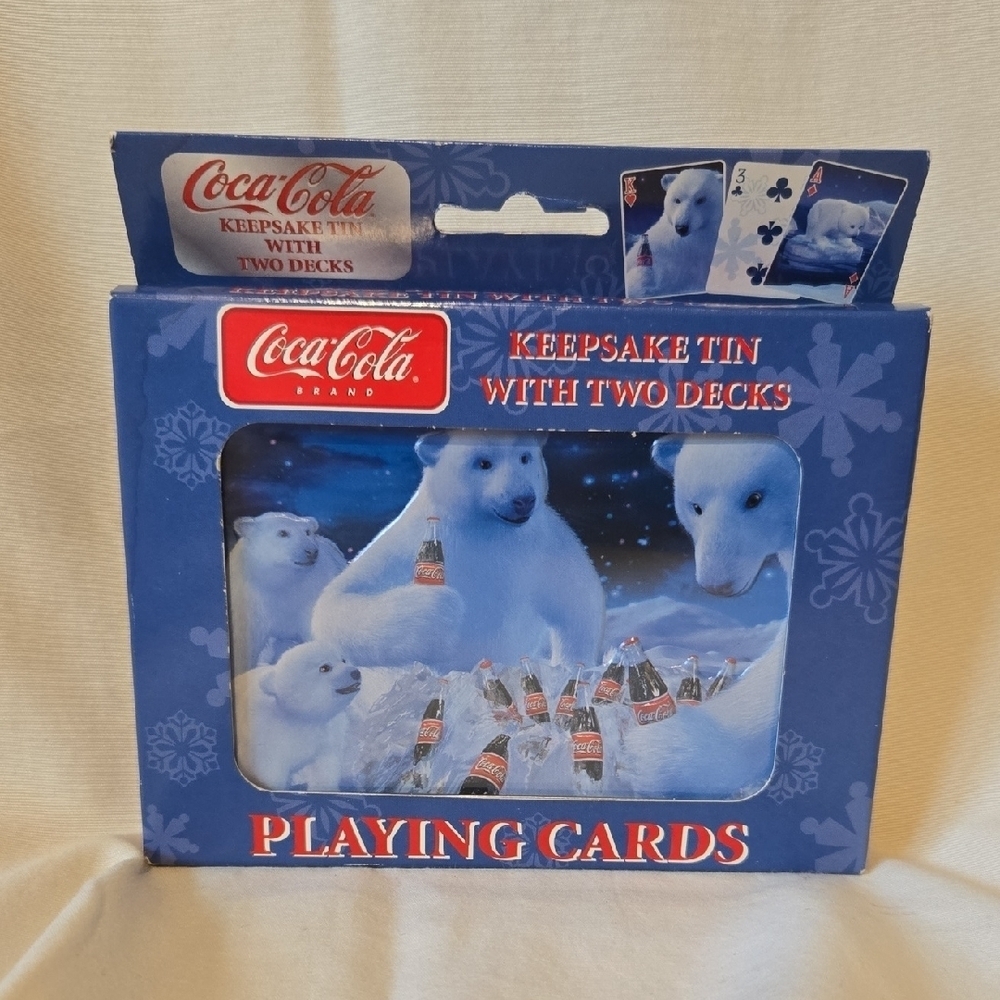 Vintage Coca-Cola Keepsake Tin With Two Decks Of Bicycle Playing Cards